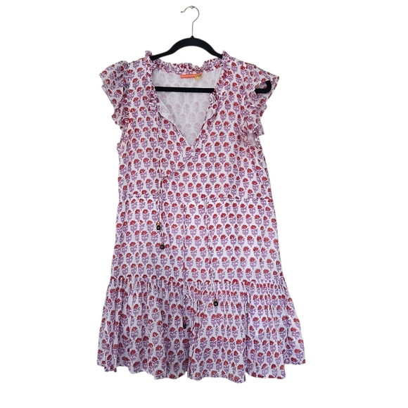 Oliphant Floral Ruffle Mini Dress in Pink and White Size S flaw - Picture 2 of 11